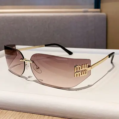 Frameless Metal Narrow Frame Retro Sunglasses for Women - 3