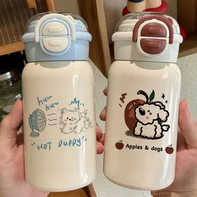 Cartoon-Süße Baby-Thermosbecher aus 316er Edelstahl, Kinderwasserflasche, stilvoll und niedlich, Trinkhalmbecher, Schülerwasserflasche