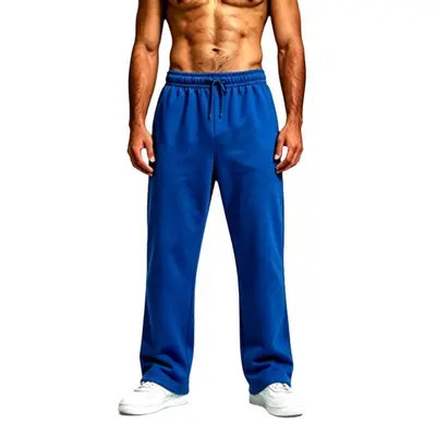 Men's Solid Color Drawstring Wide-Leg Pants, Autumn Winter Fleece