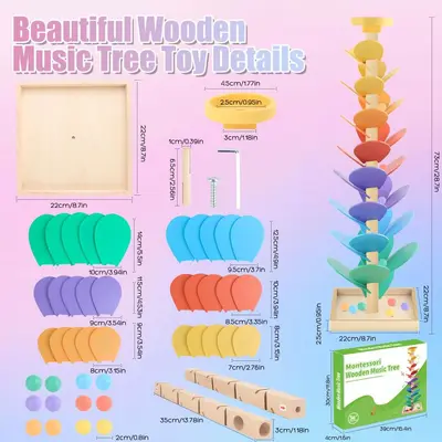 Montessori ahşap oyuncak gökkuşağı blokları müzik ağacı