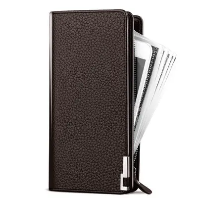 BABAOCARY Leather Men's Wallet, Multi-Card Slots, Zipper Phone Bag - 4
