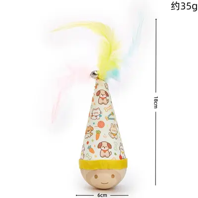 Durable Roly-Poly Cat Toy with Feather Teaser Wand - 8