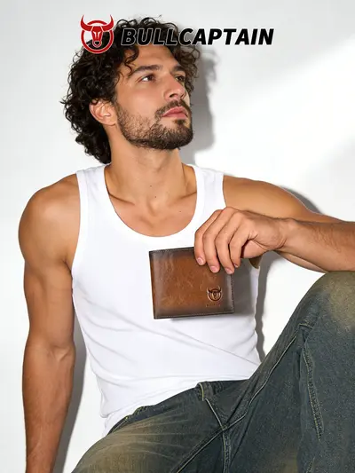 Men's Genuine Leather Short Wallet, Anti-Theft, Multi-Card Slots, Soft Cowhide - 5