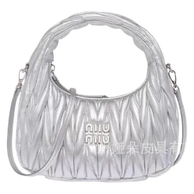 MIU Genuine Leather Women's Hobo Bag with Pleated Crossbody Strap - 6