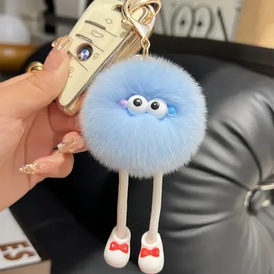 Long-legged imitation Rex rabbit plush keychain, small charcoal ball pendant - 13