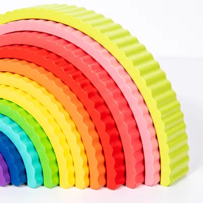 Rainbow Building Block Set DIY Wooden Educational Toy for Kindergarten - 6