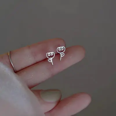S925 Sterling Silver Stud Earrings Korean Style Mini Heart Design - 4