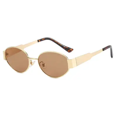 Women's Retro Oval Metal Frame Sunglasses Hong Kong Style - 8