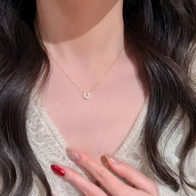 S925 Gümüş U Şekilli Nal Kolye, Taşlı, Minimal Tasarım, Kadın