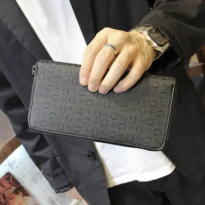 Men's Plaid Long Wallet with Card Slots - 7