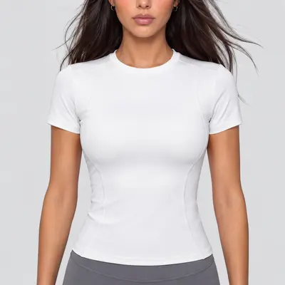 Kadın Yoga Üst Giyim, Vücut Hatlarını Belli Eden Kısa Kollu T-Shirt - 7