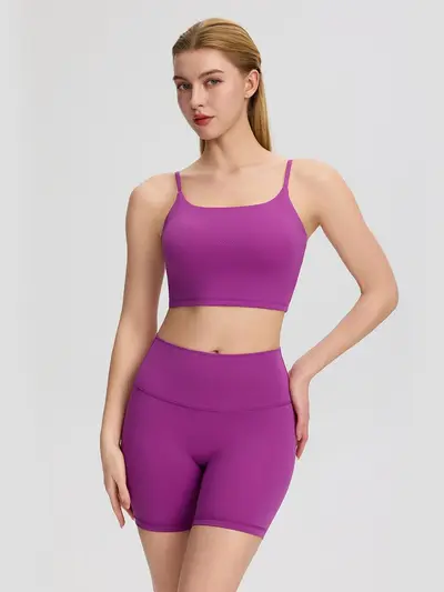 Women's Running Sports Set with Bra Pad Tank Top and High-Waist Yoga Shorts - 4