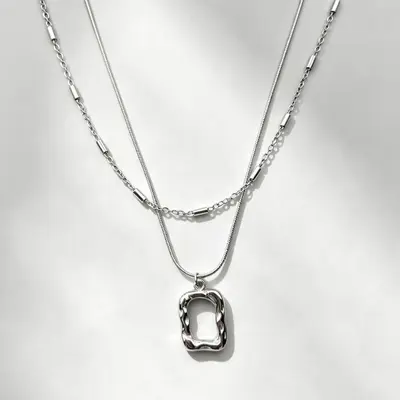 Titanyum çelik çift katmanlı kolye, kare kolye yılan kemik zinciri - 5