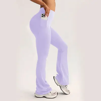 厂家批发高腰紧身高弹运动微喇瑜伽舞蹈喇叭裤女舞蹈休闲裸感提臀 - 11