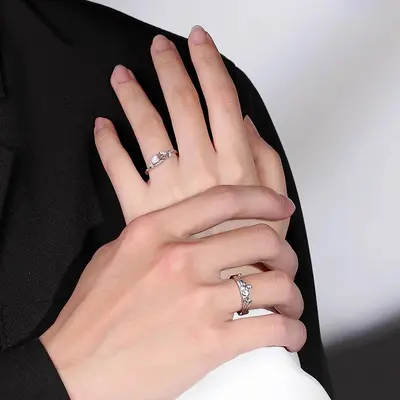 S999 Silver Little Prince Rose Double Ring Women Gift