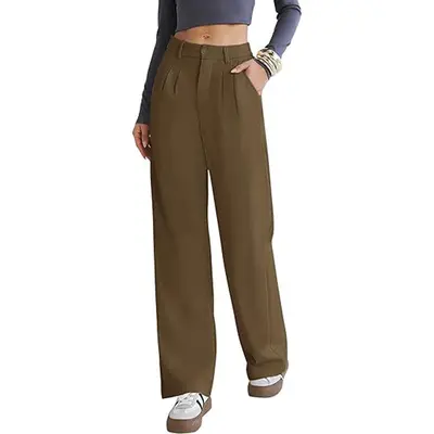 Damen-Stoffhose mit hohem Bund, gerades Bein, Herbst-Winter - 11