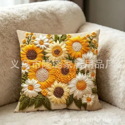 Grenzüberschreitender Frühlings- und Sommersonnenblumen-Kissenbezug mit Steppung, Sofa-Sonnenblumen-Dekokissen, neues Wohnzimmer-Plüsch-Kissen, Sonne - 8