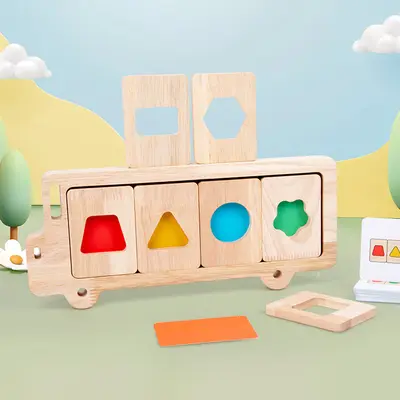 Wooden geometric shape puzzle for parent-child interactive learning