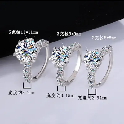 S925 Silver Platinum-Plated Ring Inlaid with Moissanite, Moonlight White, Light Luxury Fine Craftsmanship, Fashionable High-End Goddess Style Women's Ring, Factory Wholesale