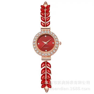 2026 new fashion diamond-studded leaf-shaped round women's watch with simple dial and freely adjustable strap, specially for cross-border gifts. - 8