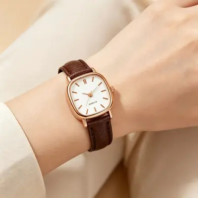 Korean-style quartz watch, leather strap, couple model