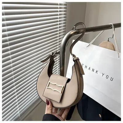 Women's Solid Color Underarm Bag, Crescent Single Shoulder Handbag - 11