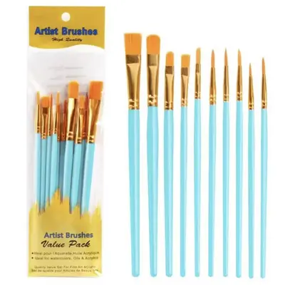 Nylon-Haarpinsel-Set 10er Kunststoffstiel Acryl- und Ölmalerei - 11