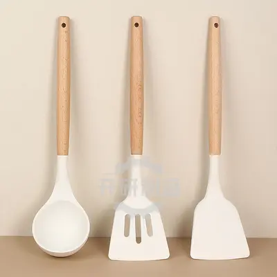 Spot silikon spatula, çorba kaşığı, yapışmaz tava, özel yüksek sıcaklığa dayanıklı ve haşlanmayı önleyen ev pişirme kevgir mutfak eşyaları seti beyaz