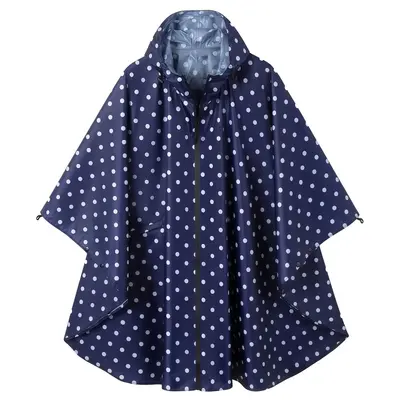 Yağmurluk pelerinli yetişkin unisex polka puantiyeli su geçirmez