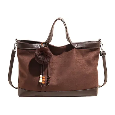 Large-Capacity Suede-Look Tote Bag with Single Shoulder Strap for Commuting - 12