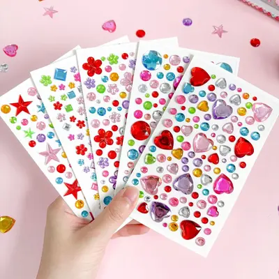 Heart Gemstone Stickers for Kids, Handmade DIY Performance Decoration, Sparkling Crystal S