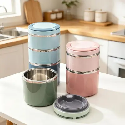 Stainless Steel Lunch Box, Single, Double and Triple Layer, Sealed, Double Handles