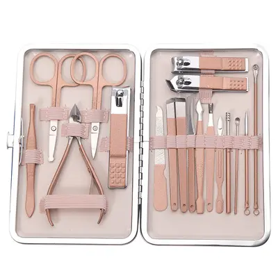 18 parçalı rosegold paslanmaz çelik tırnak seti, kulak temizleme kaşığı ve pediküre araçla - 7