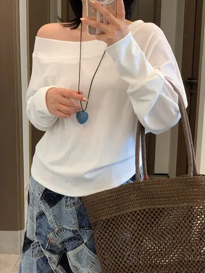 Women's Plus Size Off-Shoulder Long Sleeve Top, Casual Fit, 9321 - 2
