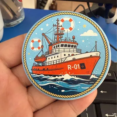 UV-printed badge, wooden chest pin and fridge magnet