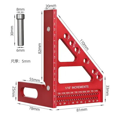 Aluminum Alloy Woodworking Right Angle Square 7 Inch, 90 Degree, Imperial/Metric - 8