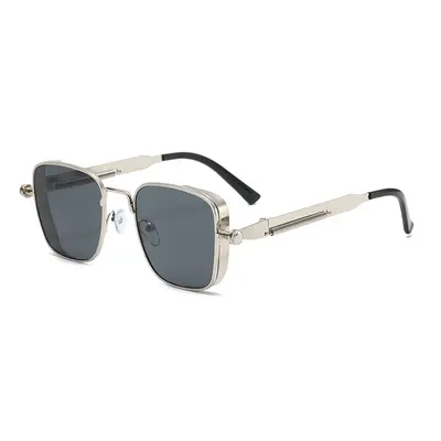 Men's Driving Sunglasses, Retro Metal Square Frame, Spring Temples - 4