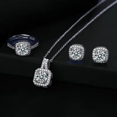 Grenzüberschreitender Bestseller Moissanit Halskette und Ring für Frauen, 1 Karat Ohrringe, Fingerring, Schlüsselbeinkettte, TikTok Live-Versorgung.