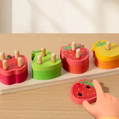 Wooden Fruit Bead Stringing Toy, Montessori Early Education for Toddlers - 5