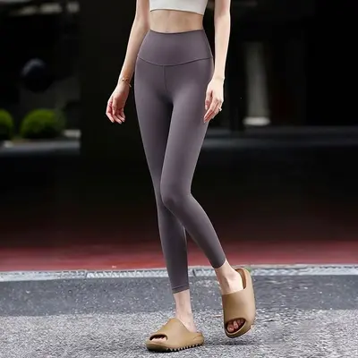 Yoga tayt kadın, yüksek bel, kalça kaldırma, sarı-gri renk - 13