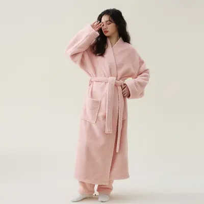 Mercan kadife kalın çift pijama takımı, bornoz