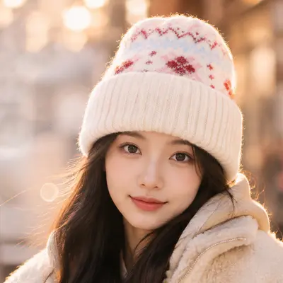 Sonbahar Kış Fair Isle Desenli Örme Bere Yüksek Esneklik, Baskı Yapmayan Kafa Bandı, İşe Gidiş Örgü Bere Retro Her Kombine Uyumlu Sıcak Tutan Şapka Kadın Model