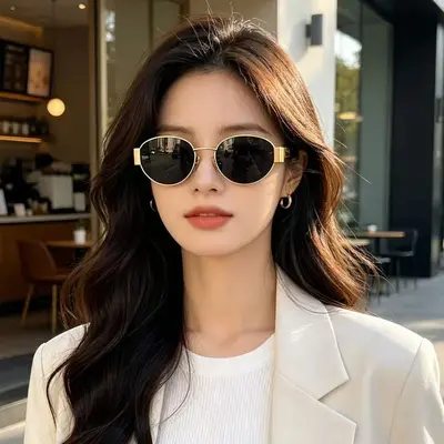Sınır ötesi yeni Arc de Triomphe oval metal küçük çerçeveli güneş gözlüğü kadınlar için üst düzey moda sokak fotoğrafçılığı güneş gözlüğü güneşlik gözlük - 1