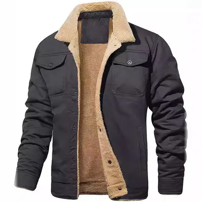 2024 Autumn Winter Men's Fleece-Lined Cotton Workwear Jacket