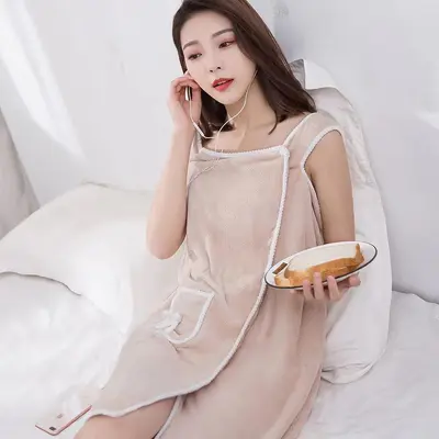 Coral velvet bathrobe wholesale highly absorbent thickened pure cotton bath skirt adult women's bathrobe home bath towel category A - 7
