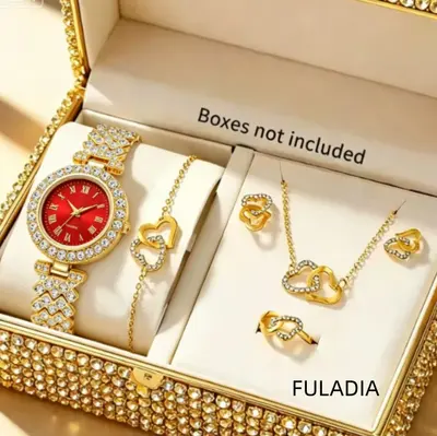Kadın Bileklik Saati Taşlı Vintage Kuvars 5 Parça Set