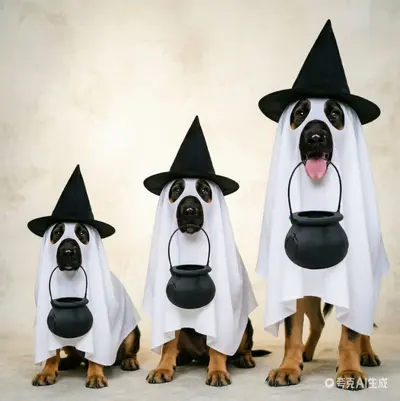 Halloween köpek hayalet kostümü, pelerin ve cadı şapkası - 5
