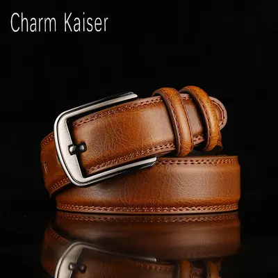 Men's Leather Belt Genuine Cowhide Pin Buckle Waist Belt Brown Middle-aged Youth Casual Fashion Men's Trouser Belt - 9