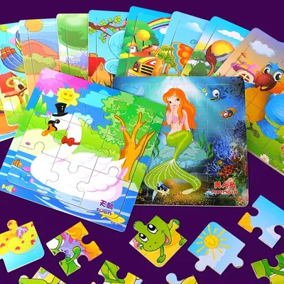 Wooden puzzle and building block set ages 2-6, early learning toy - 3