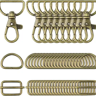 50 Bronze Keychains with Rotating Hook, D-Ring and Slide Clasp
